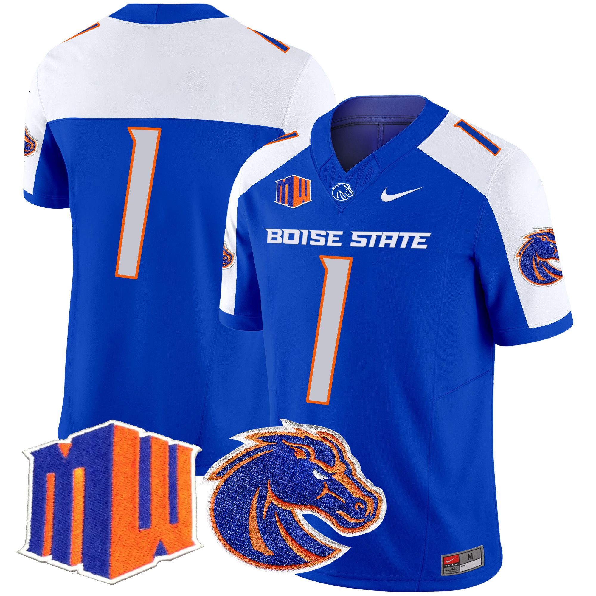 Men Boise State Broncos #1 No Name Blue Nike 2024 Vapor Limited NCAA Jersey